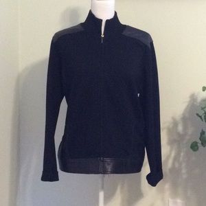 ❤️BANDOLINO Genuine leather trimmed black L/S sweater